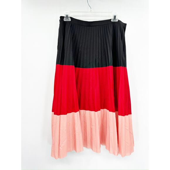Akris Punto Colorblock Plissé Pleated Midi Skirt Red Pink Size 10 FLAW - Picture 8 of 10